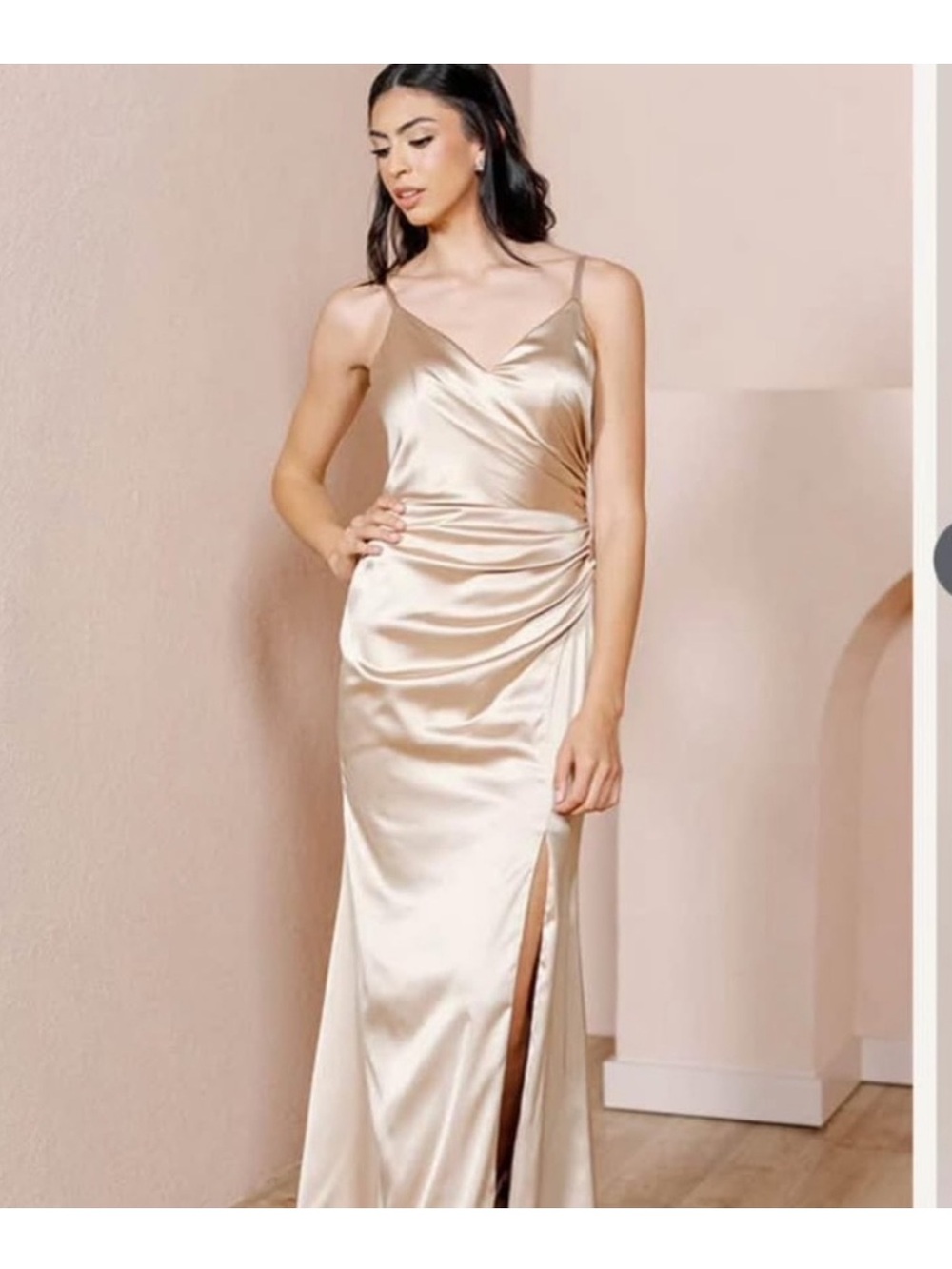 Revelry Satin Slip Maxi Dress in Champagne Gold